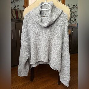Free People BFF Slouchy Cowl Neck Cropped Sweater - Grey - Sz S
